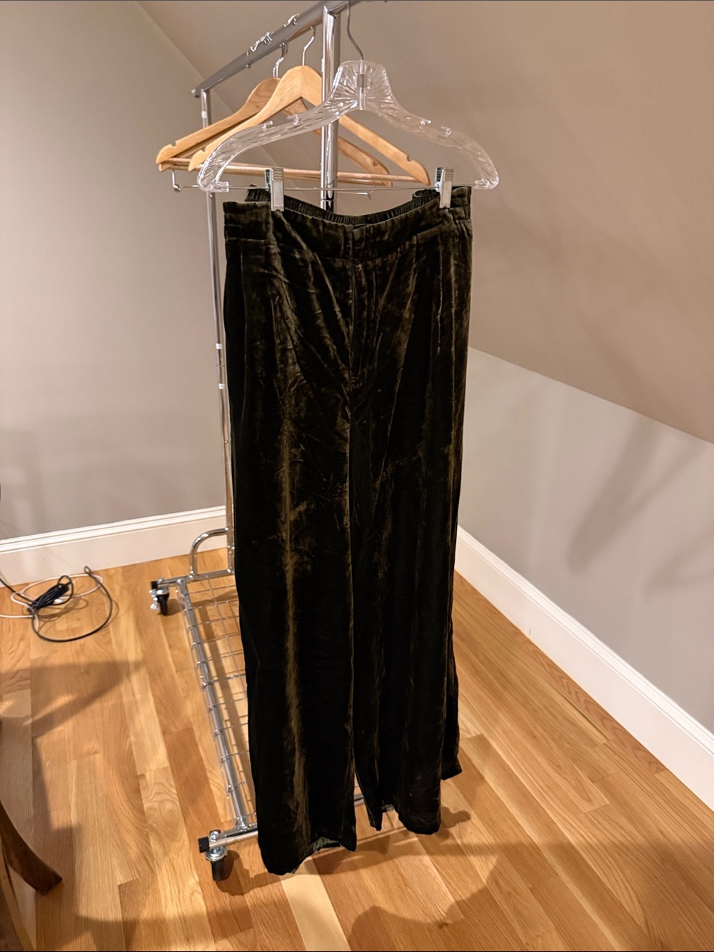Anthropologie Velvet Wide-Leg Pants โ Dark Olive